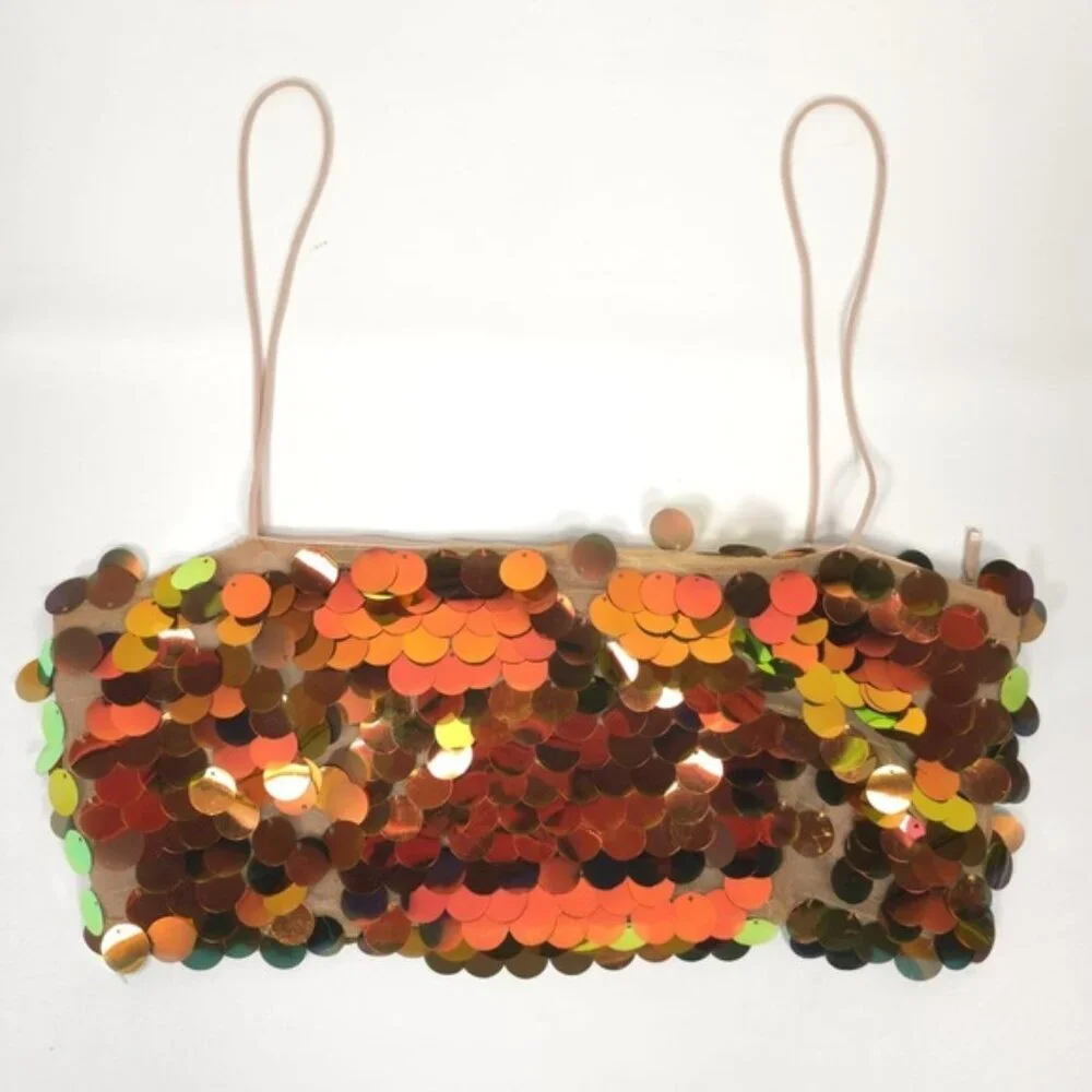 NWOT ZARA Metallic‎ Gold SEQUIN Crop TOP Thin Straps 9406/103 Size XS - Picture 4 of 16